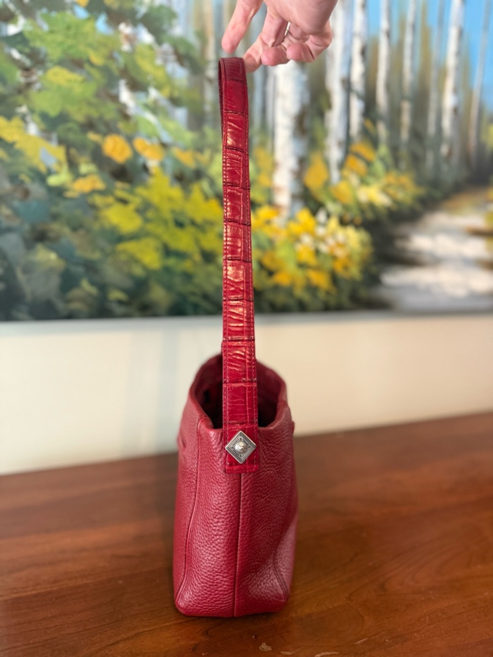 Brighton Soft Red Pebbled Leather Shoulder Bucket Bag w/ OG Charm | Vintage - Picture 9 of 16
